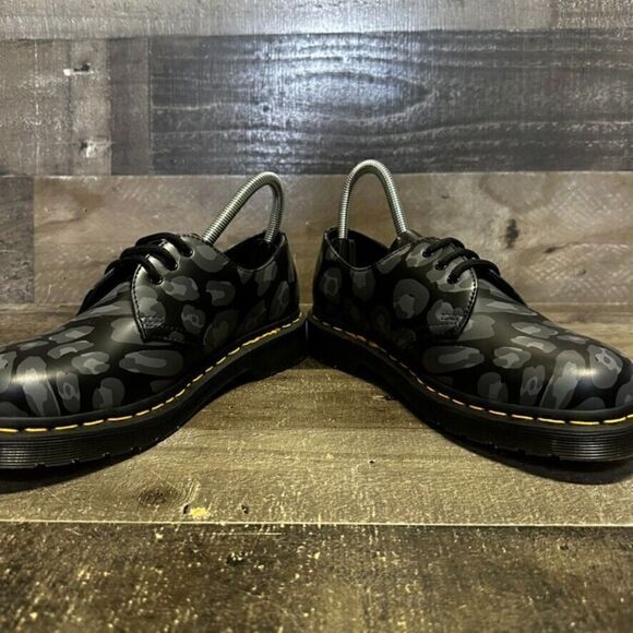 Doc Martens 1461 Men's 5 / womens 6 Skull Leopard Print Oxfords Black 27686 - Picture 5 of 8